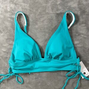 Shade & Shore Womens Teal Triangle Bikini Top Size M Side Tie Removable Pads